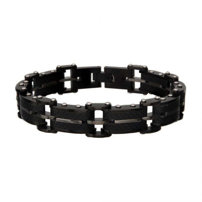 Stainless Steel Black Carbon Fiber and Matte Finish Bracelet