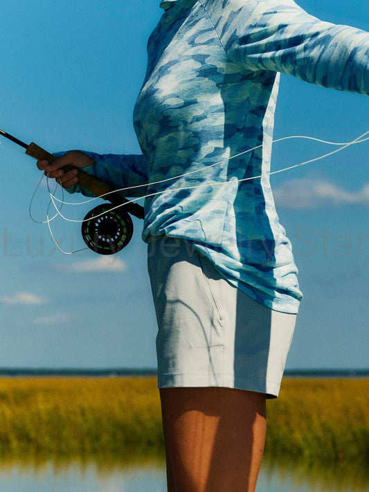 Women's Bamboo Lightweight Hoodie II - Seasmoke Camo Surf Blue - image 2