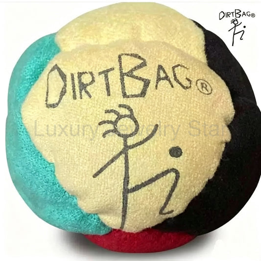 Multi-color Dirtbag Classic footbag with yellow, teal, and black panels, soft pellet-filled for