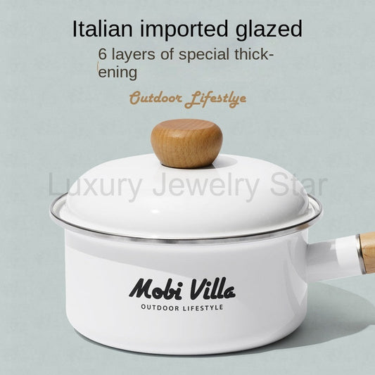 Mobi Garden Enamel Milk Pot Portable Lightweight Glazed Saucepan Small Soup Pot Outdoor - image 2
