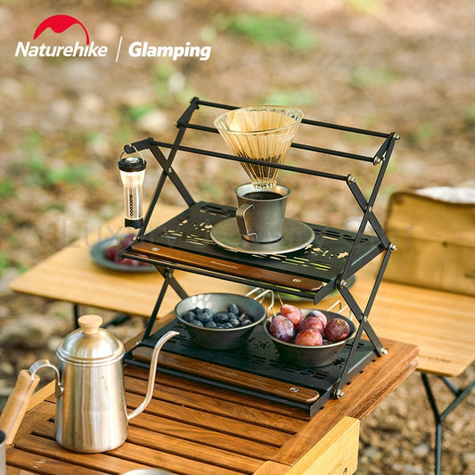 Naturehike Desktop Folding Shelf Portable Retro Camping Stainless Steel Double Storage - image 2