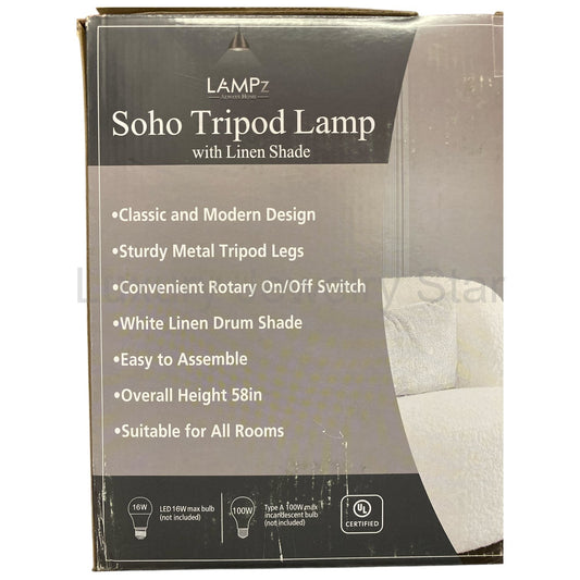 LAMPz Soho Tripod Floor Lamp with White Linen Shade, 58" - image 2