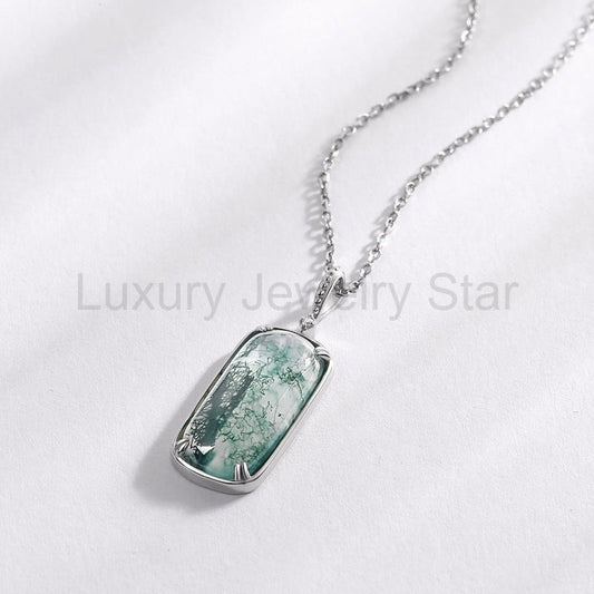 Rectangular Moss Agate Pendant Necklace - image 2