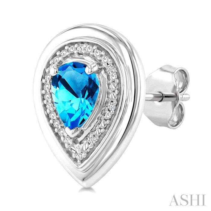 Silver Bold Pear Shape Gemstone & Diamond Earrings