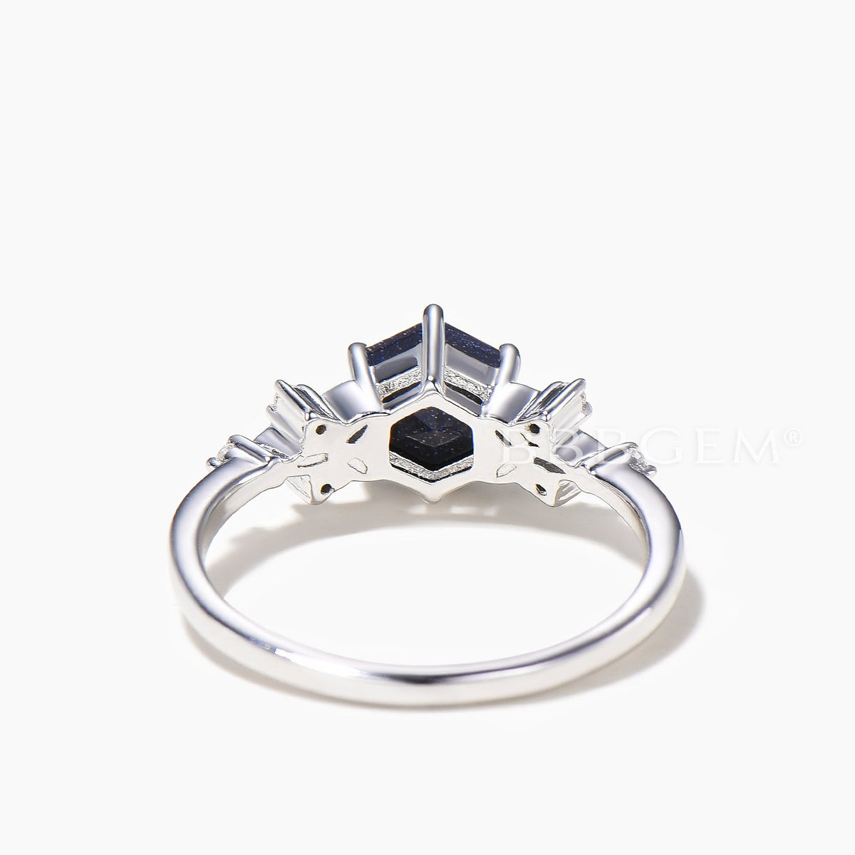 Hexagon Cut Blue Sandstone Engagement Ring Diamond Celtic Knot Ring