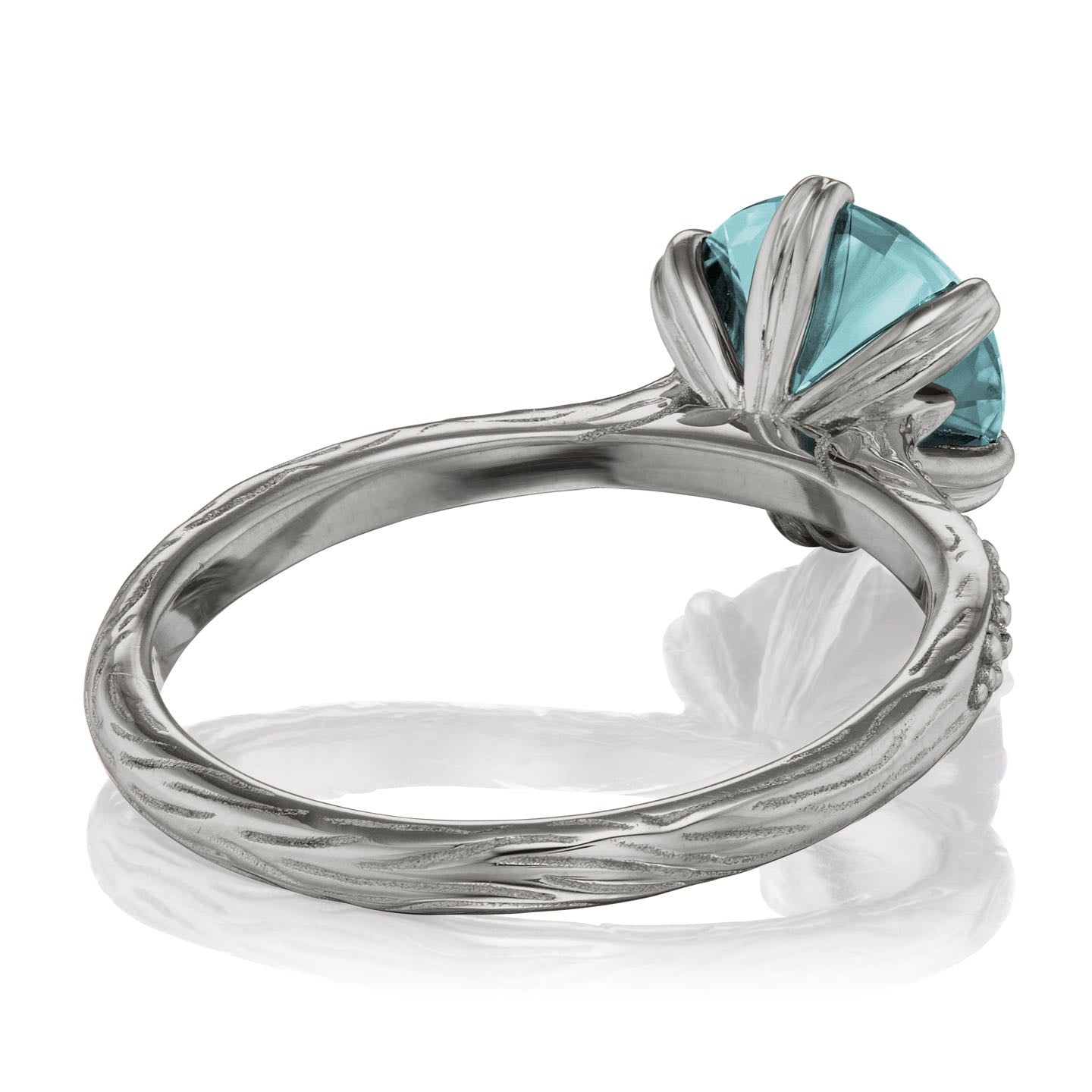 ・CAMILLE・Aqua-Teal Iconic™ Moissanite, Twig Textured Diamond Band (2ct Center)