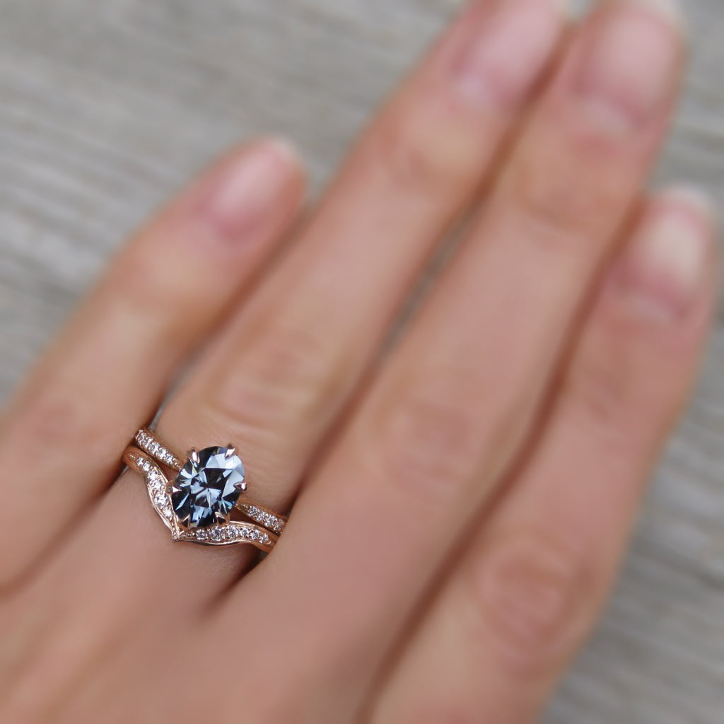 ・LAYLA・Oval Iconic™ Grey Moissanite Center, Twig Textured Diamond Band (1.5ct Center)
