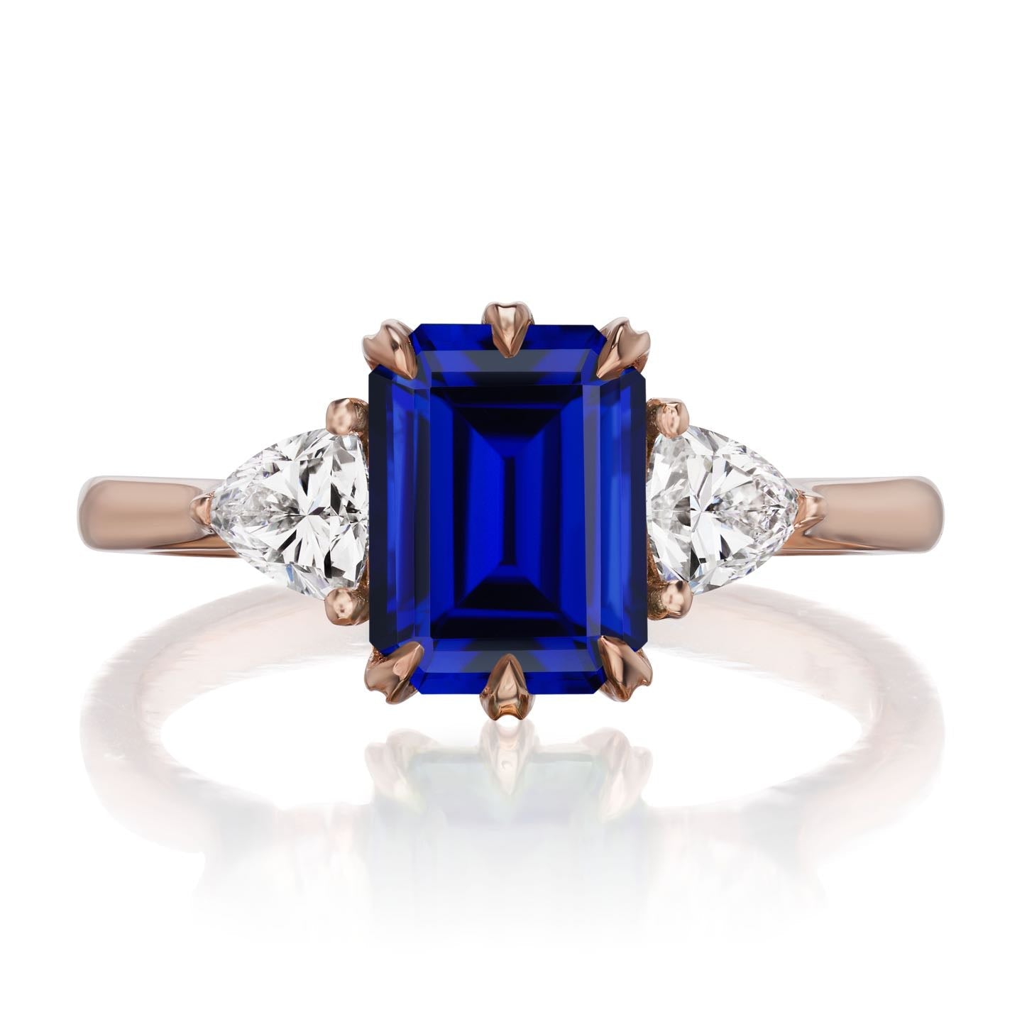 ・AVERY・Emerald Cut Blue Sapphire Center, Trillion Diamonds (2.52ctw)