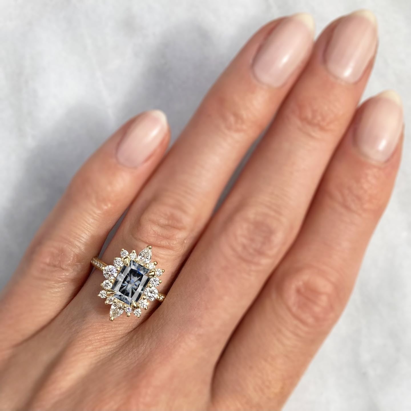 ・TALIA・Radiant Cut Iconic™ Grey Moissanite Center, Diamond Halo (2.38ctw+)