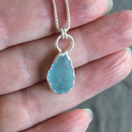 Bright Blue Sea Glass Necklace | Sterling Silver | Handmade - image 2
