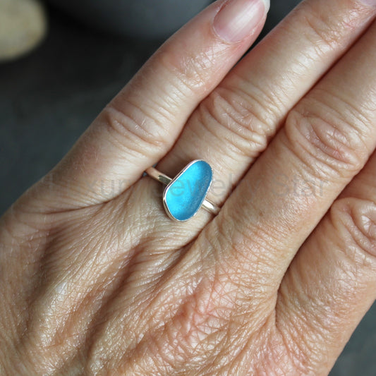 Bright Electric Blue Sea Glass Ring | Handmade | Sterling Silver | Size 7 3/4 - image 2