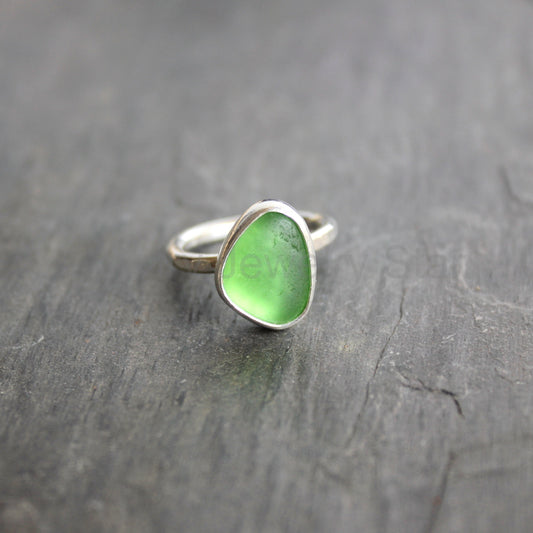 Bright Lime Green Sea Glass Ring | Handmade | Sterling Silver | Size 5 - image 2