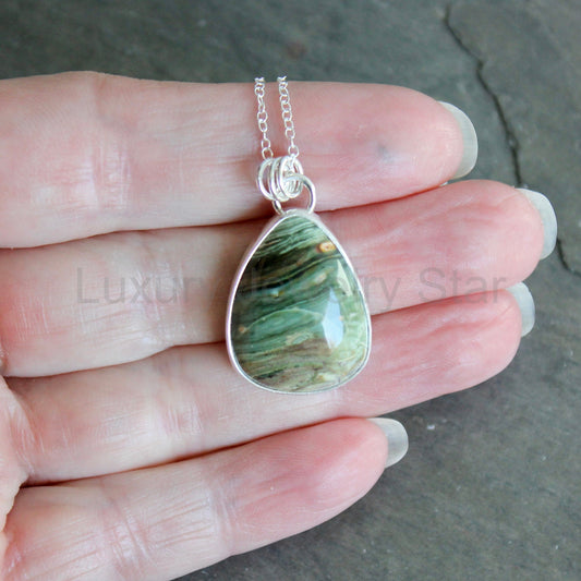 Chunky Gary Green Jasper Pendant Necklace | Pacific Northwest Gemstone Jewelry - image 2
