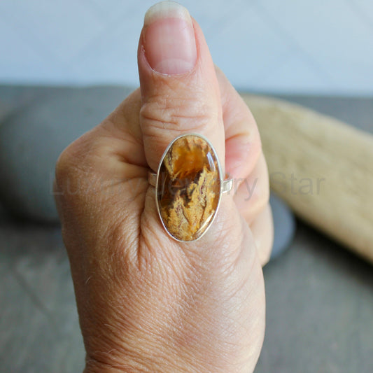 Graveyard Point Plume Agate Statement Ring Size 11.5 | Oregon Gemstone | Handmade Sterling - image 2