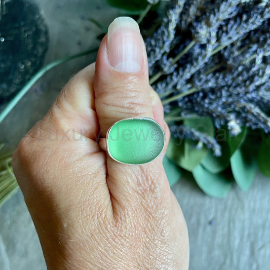 Huge Green Sea Glass Statement Ring • Handmade • Sterling Silver • Beach Glass Jewelry • - image 2