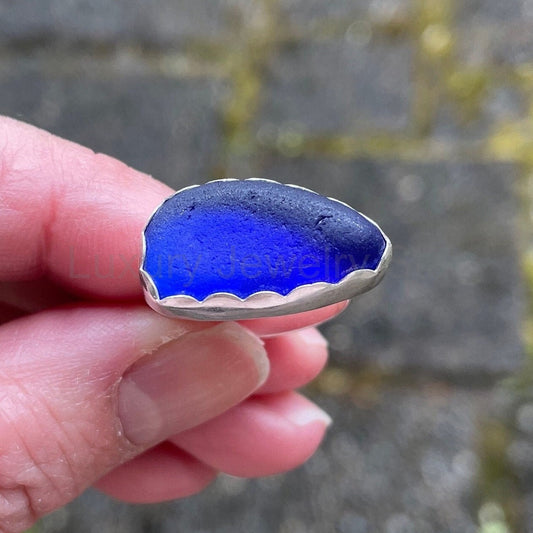 Large Cobalt Blue Sea Glass Ring | Sterling Silver | Handmade | Size 6 - image 2