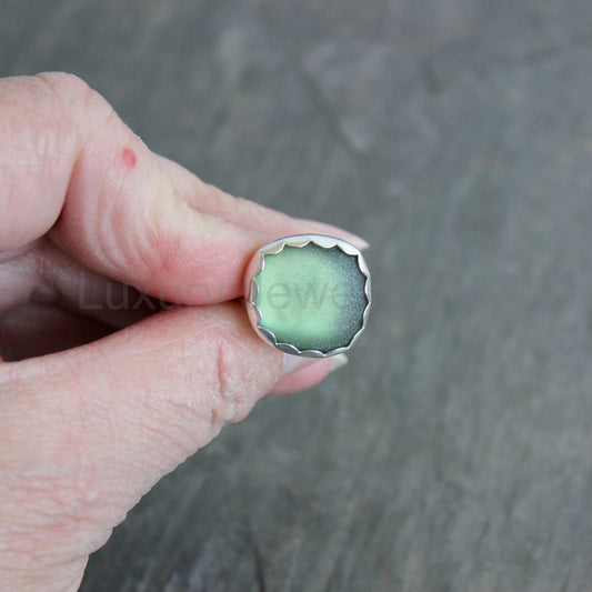 Large Sage Green Sea Glass Ring | Handmade | Sterling Silver | Size 8 ¼ - image 2