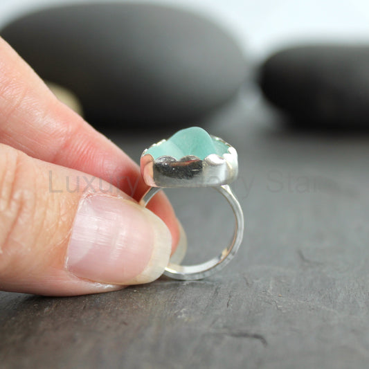 Pale Turquoise Blue Sea Glass Ring | Handmade | Sterling Silver | Size 5 1/4 - image 2