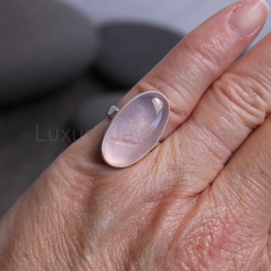 Rose Quartz Statement Ring Size 5 | Handmade Sterling Silver | Pink Gemstone - image 2