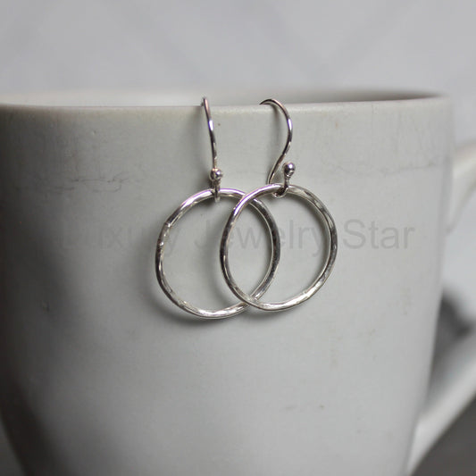 Small Hammered Sterling Silver Dangly Circle Earrings 1/2–3/4" | Handmade | Sterling - image 2