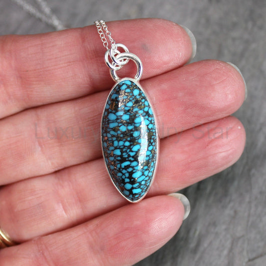 Spider Web Turquoise with Pyrite Pendant Necklace | Sterling Silver | Handmade Artisan - image 2