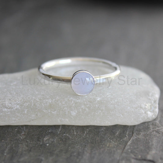 Sterling Silver Blue Lace Agate Stacking Ring | Banded Agate Jewelry - image 2