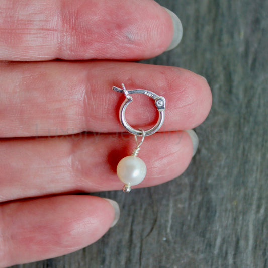 Sterling Silver Hoop Earrings with Freshwater Pearl Drop 10mm | Handmade | Sterling Silver - image 2