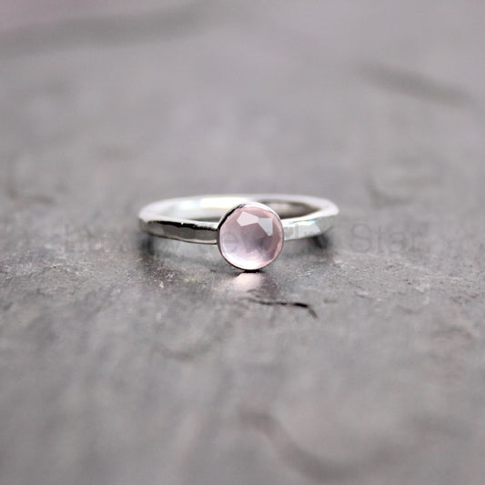 Sterling Silver Rose Cut Rose Quartz Stacking Ring | Dainty Minimalist Jewelry - image 2
