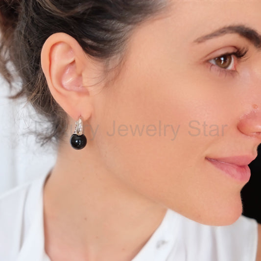 12mm Black onyx hoop earrings - image 2