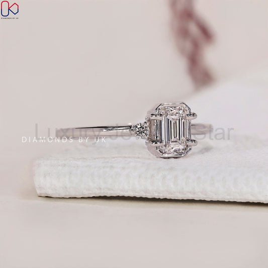 2 Stone Diamond Ring - Round and Emerald Cut - image 2