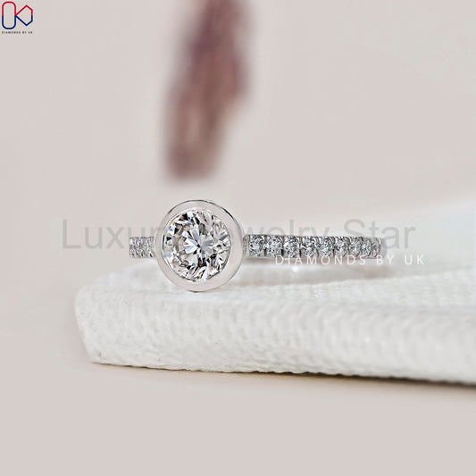Bezel Round Diamond Ring In White Gold - image 2