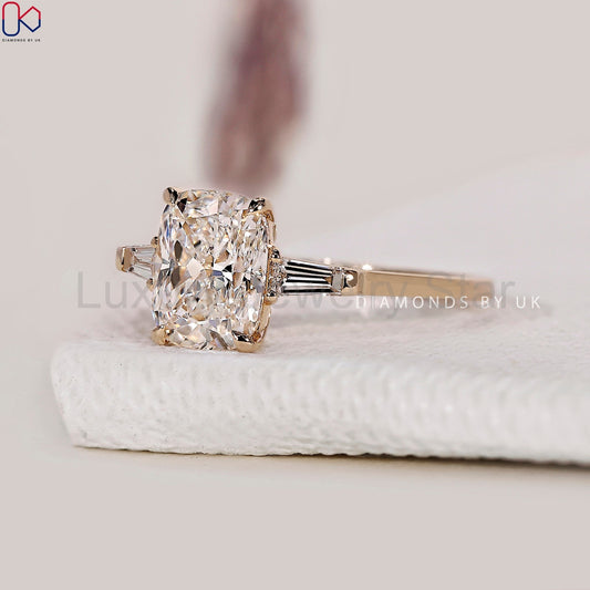 Cushion Cut 3 Stone Diamond Engagement Ring - image 2