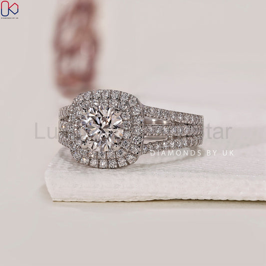 Double Halo Engagement Ring In Round Cut Diamond - image 2