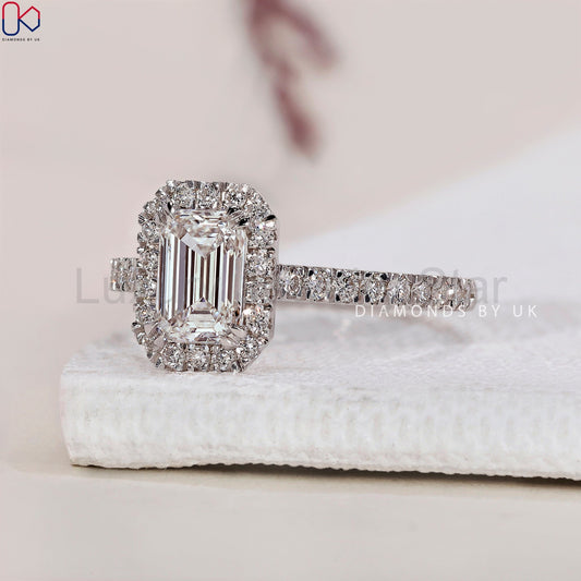Emerald Cut Diamond Ring With Pave Band - image 2