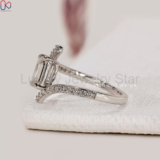 Emerald Cut Engagement Ring In Bypass Setting - image 2