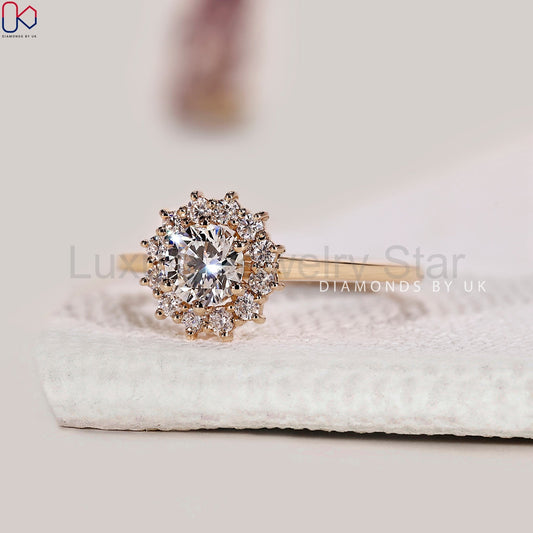 Halo Diamond Ring With Round Cut Accents - image 2