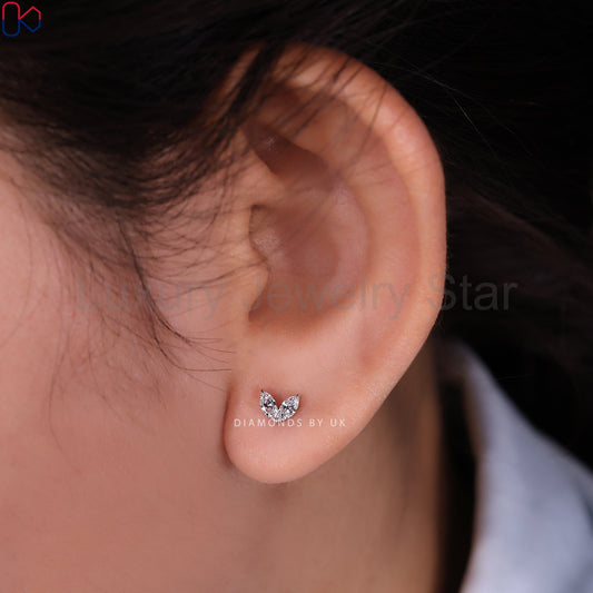 Marquise Diamond Earrings - 2 Stone Studs - image 2