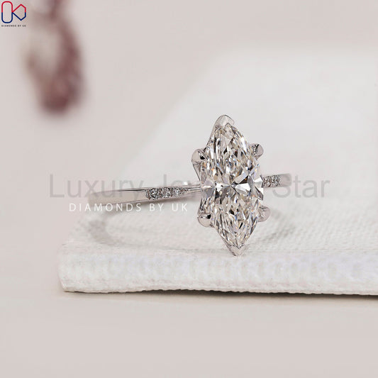Marquise Diamond Engagement Ring with Round Side Accents - image 2