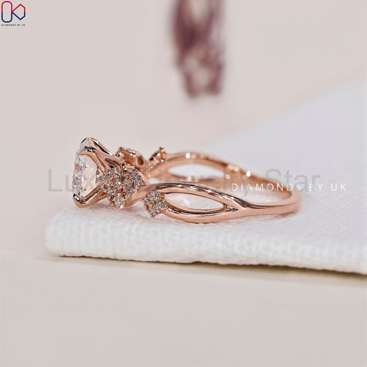 Nature Inspired Engagement Ring - Round Diamonds - image 2