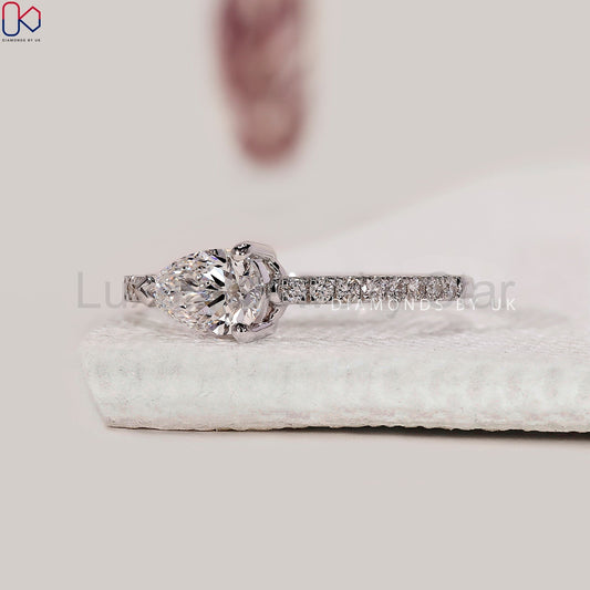 Pave Diamond Ring In Pear Cut East To West Setting - image 2
