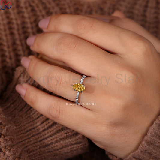 Pear Cut Yellow Diamond Ring - image 2