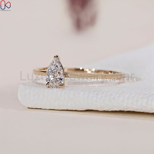 Pear Solitaire Engagement Ring - Yellow Gold - image 2