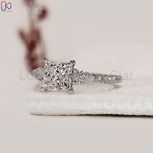 Princess and Pear Cut 3 Stone Ring - image 2