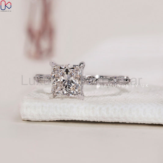 Princess Cut Diamond Engagement Ring - Distance Pave - image 2