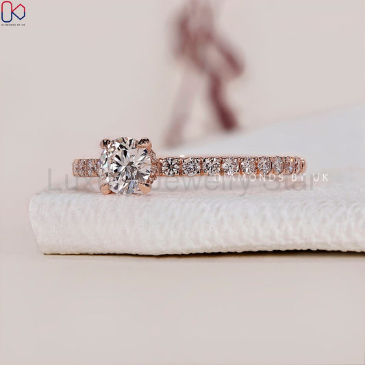 Round Cut Diamond Hidden Halo Ring - image 2