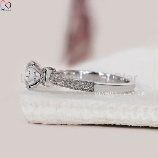 Round Diamond 3 Sided Pave Engagement Ring - image 2
