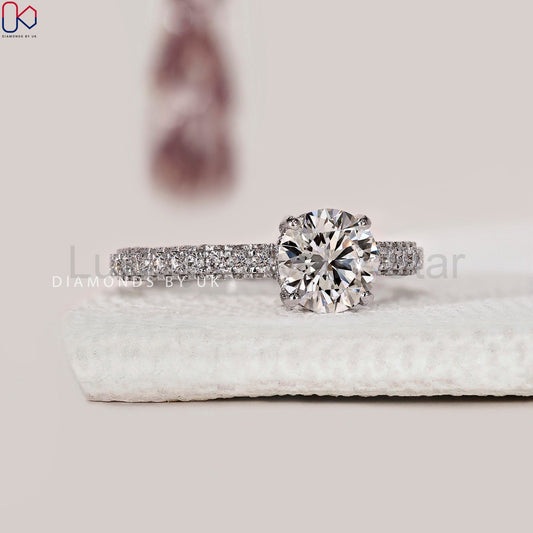 Round Diamond Engagement Ring With 3 Side Pave Setting - image 2