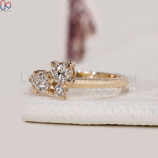 Round Diamond Gold Cluster Ring - image 2