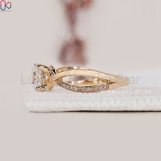 Round Diamond Twisted Engagement Ring - image 2
