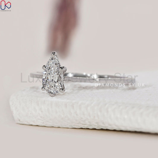 Solitaire Pear Shaped Diamond Ring In White Gold - image 2